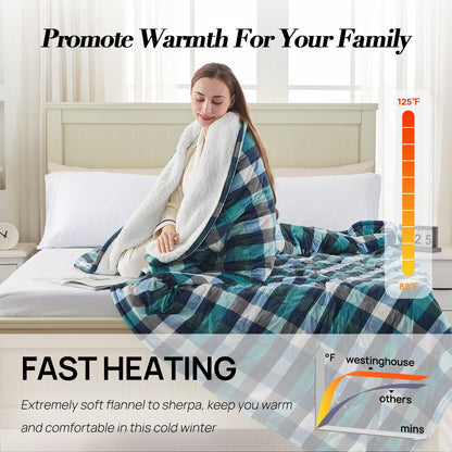 Westinghouse Heated Throw Blanket, Flower Jacquard Electric Blanket Throw with 6 Heating Levels and 2-10 Hours Auto-Off, Flannel to Sherpa Super Cozy Heated Blanket, Machine Washable (50" x 60" Beige)