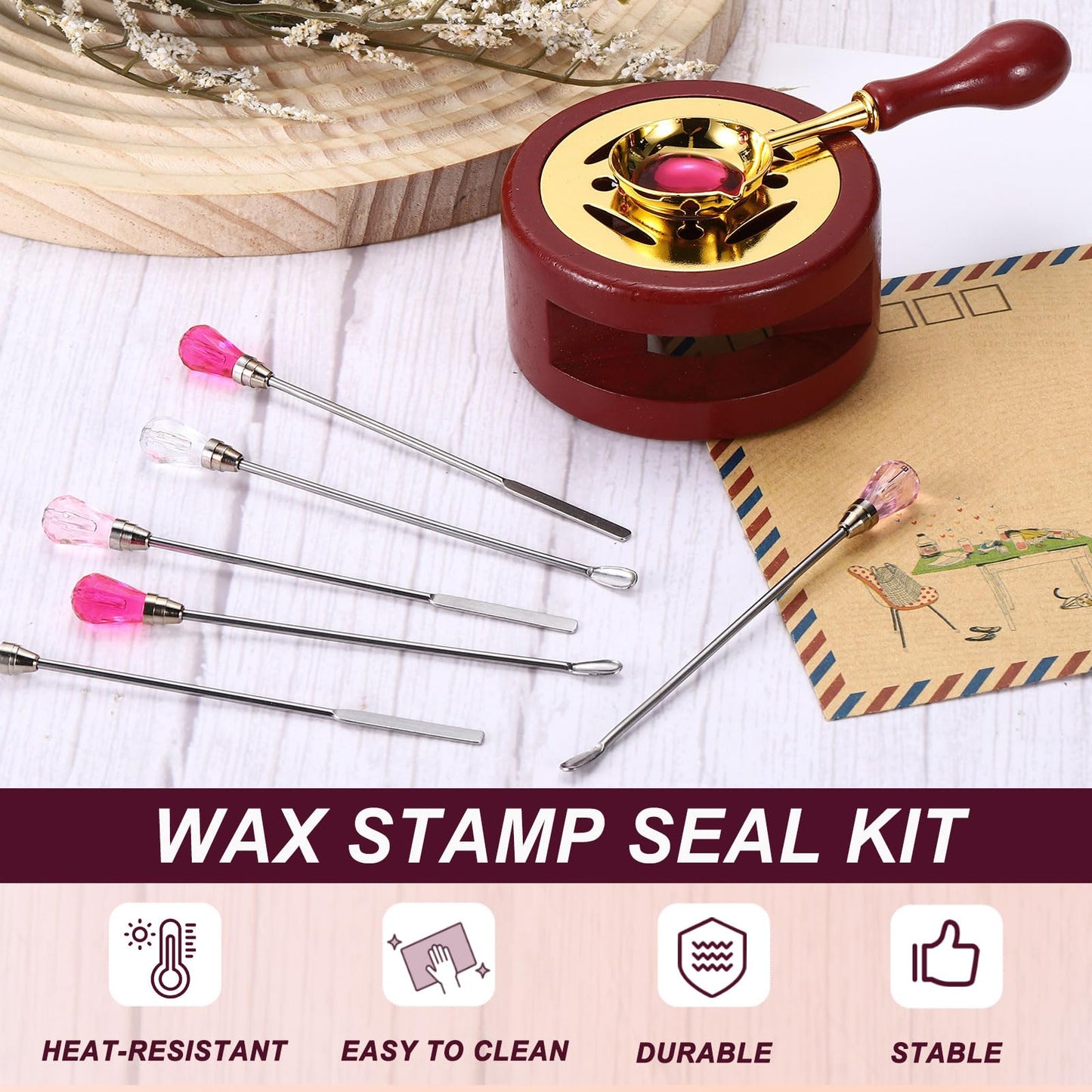 PATIKIL Wax Stamp Seal Kit, Wax Seal Kit Include Sealing Warmer, Melting Spoon, Candle, Flat Stick, Retro Melt Stove Pot Furnace Tool for Envelope Letter Mailing Crafts DIY, Dark Green