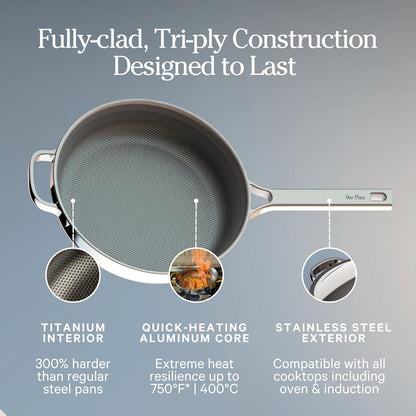 Our Place Mini Titanium Always Pan Pro - 8.5" PFAS-Free Nonstick Frying Pan with Spatula | Chef-Grade Tri-Ply Stainless Steel & Aluminum | Induction & Oven-Safe up to 750°F | Gold