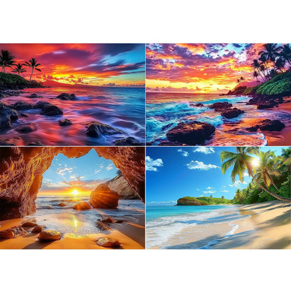 SENQAO 4 Pack Beach Diamond Art Kits for Adults, Sunset DIY 5D Diamond Painting Kits Full Drill Diamond Dots Paintings with Diamonds Gem Art and Crafts Home Decor 12x16inch