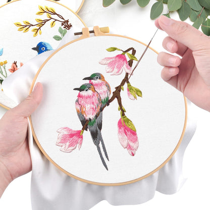 ERKOON 4 Sets Embroidery Kit for Beginners,Hummingbird and Flower Cross Stitch Set for Include Embroidery Cloth Hoops Threads for Craft Lover Hand Stitch (Flowers and Birds)