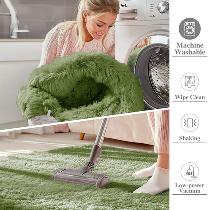 OLANLY 2x8 Soft Fluffy Machine Washable Runner Rug - Aesthetic Indoor Carpet for Bedroom & Hallway | Green