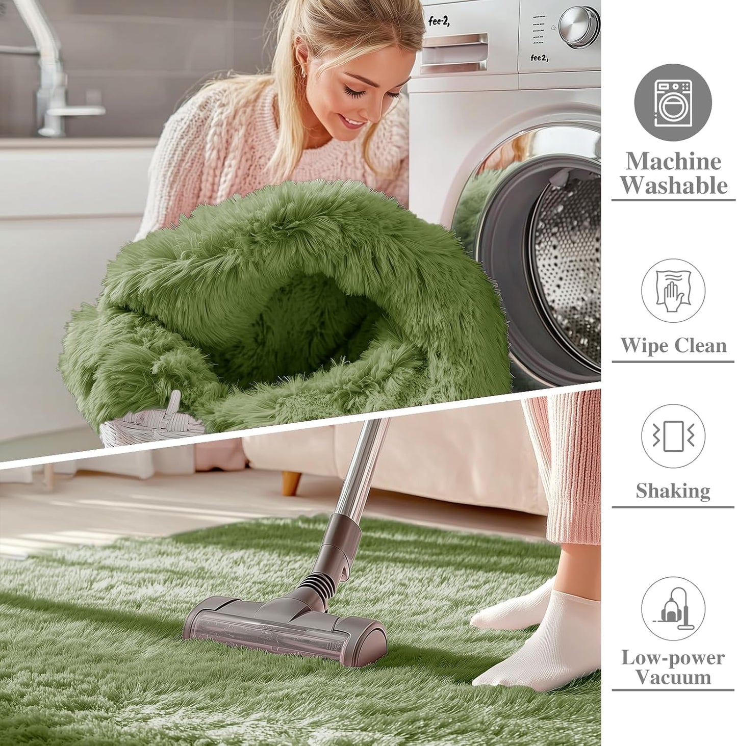 OLANLY Large Area Rug - Soft Fluffy Shaggy Indoor Carpet for Living Room & Bedroom | 5x8, Green