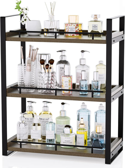 Counter 3 Countertop Bathroom Organizer, Tier Wood Shelf for Vanity, Skincare, Makeup, Kitchen Coffee and Sink Storage