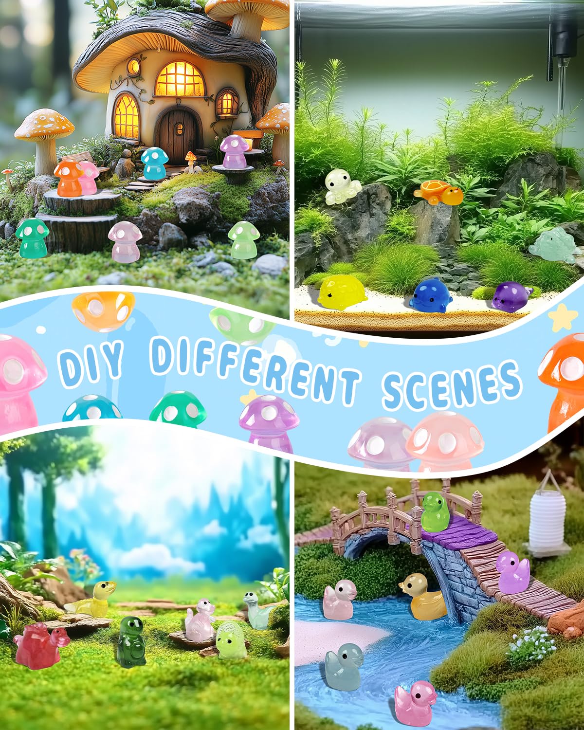 Piemow 180 Pcs Mini Resin Animals Kit - Luminous Tiny Resin Animals Figurines Accessories Gifts for Aquarium Fairy Garden Bonsai Decor