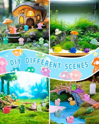 Piemow 180 Pcs Mini Resin Animals Kit - Luminous Tiny Resin Animals Figurines Accessories Gifts for Aquarium Fairy Garden Bonsai Decor