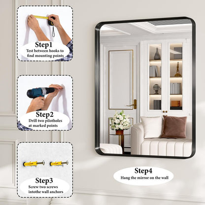 30x36 Inch Black Metal Framed Bathroom Mirror for Wall, HD Tempered Glass, Vanity Mirror for Over Sink, Anti-Rust Aluminum Alloy Mirror, Farmhouse, Horizontally or Vertically Hanging