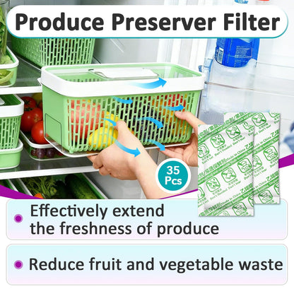 35 Pcs Carbon Filter Refills Compatible with OXO GreenSaver Produce Keepers and Crisper Inserts, Activated Carbon to Keep Fruits Fresh, Also for Bluapple Produce Saver Balls and Other Produce Savers