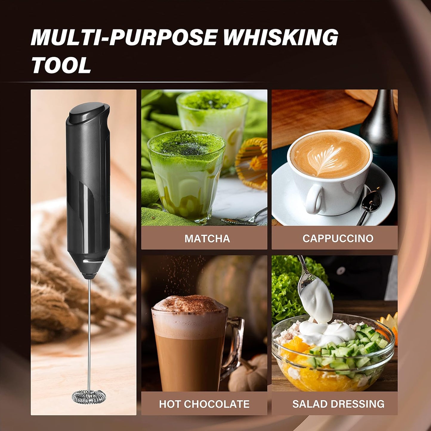 Simple Deluxe Electric Milk Frother Handheld Battery Operated Automatic Milk Foam Whisk Drink Mixer for Coffee, Frappe