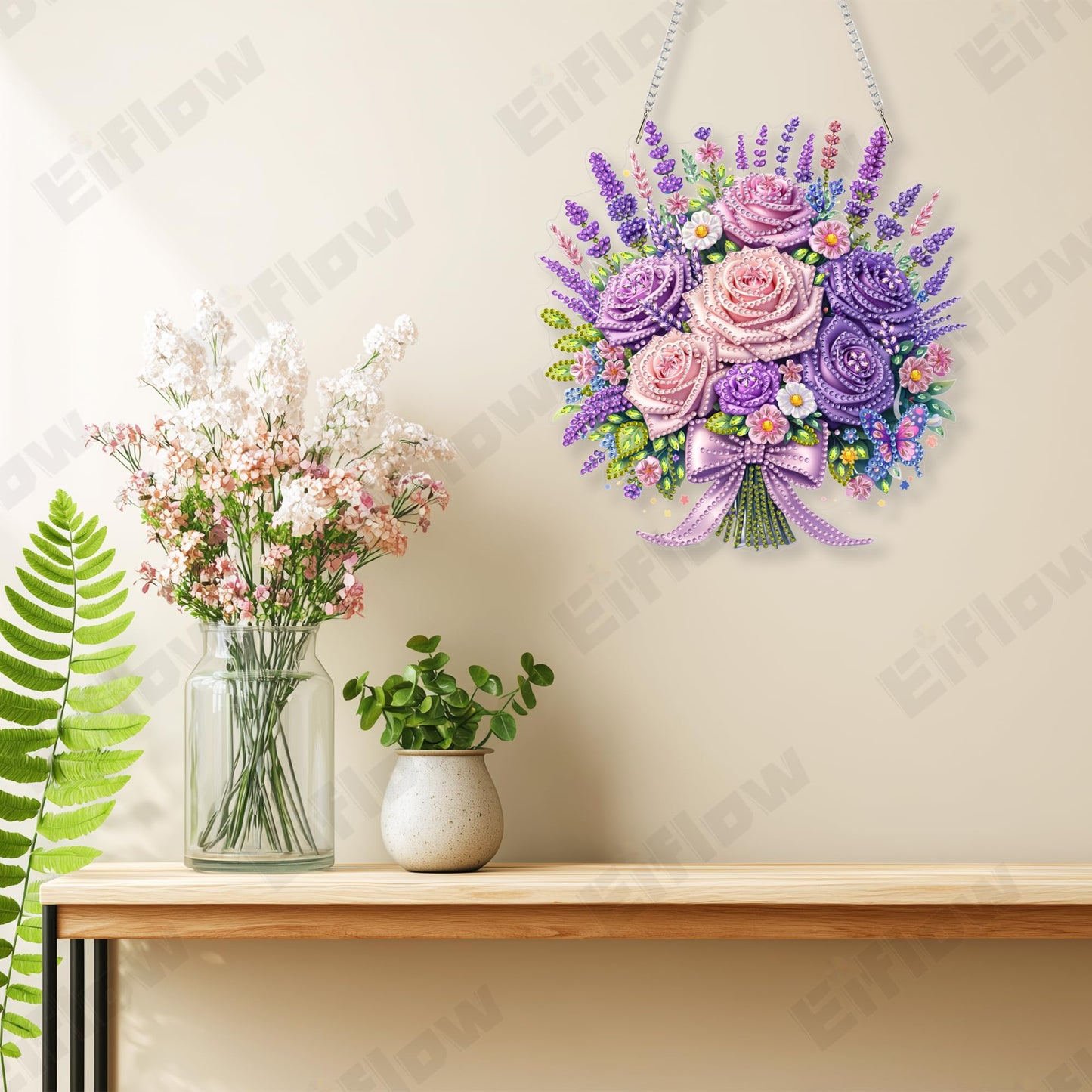 Eiflow Acrylic Diamond Art Hanging Kit for Adults Mother's Day, DIY Diamonds Painting Door Hanging Board Kit, Special Crystal Diamond Art Painting Pendant Ornament (Flower)