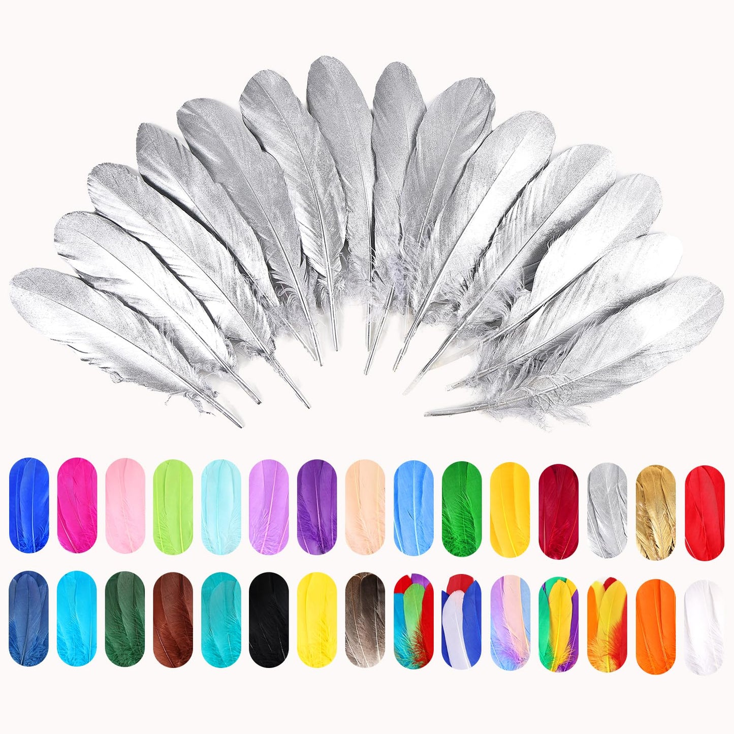 FeelfunFeather 120pcs Silver Goose Feathers 6-8 Inch 15-20cm Decorative Natural Goose Nagoire Feather Bulk for DIY Crafts Cosplay Wedding Party Christmas Halloween Home Decoration