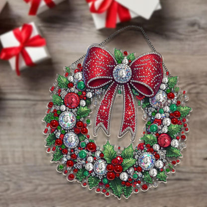BAYUNOE DIY Hanging Diamond Pendant Christmas Design Diamond Art Painting Ornament Double Sided Pattern Single Sided for Window Wall Door Decor Home Garden-Christmas Wreath