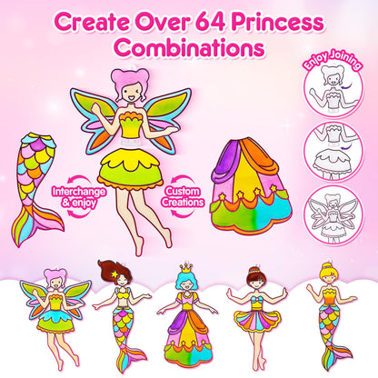 Mocoosy Princess Window Art Kit for Kids, DIY Suncatcher Art and Craft for Kids Ages 4-6-8, Stained Glass Window Art Painting Set for Girls, Unicorn Toys Easter Basket Stuffer Gift 5 6 7 8 9 Years Old