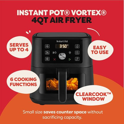Instant Pot 4Qt Vortex Mini Air Fryer - 6-in-1 Versatility, Custom Programs, Black Finish