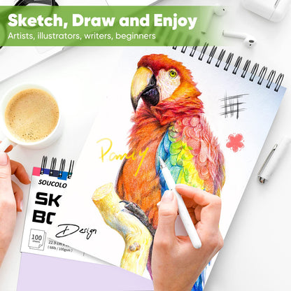 Soucolor 9" x 12" Sketch Book, 2 Pack School Art Supplies Gifts for Girl, Birthday Gifts for Women, Thank You Gifts, Stocking Stuffers,200-Sheets Each (68lb/100gsm) Purple Drawing Notebook for Kids