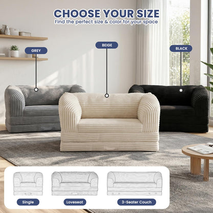 AOLVDOW Loveseat 51 inch, 2-in-1 Convertible Tri-Folding Sofa Bed with Thick Backrest & Carry Handle, Gray Foldable Couch Bed Lounger Sleeper Sofa for Living Room, Guest Room, Soft Corduroy