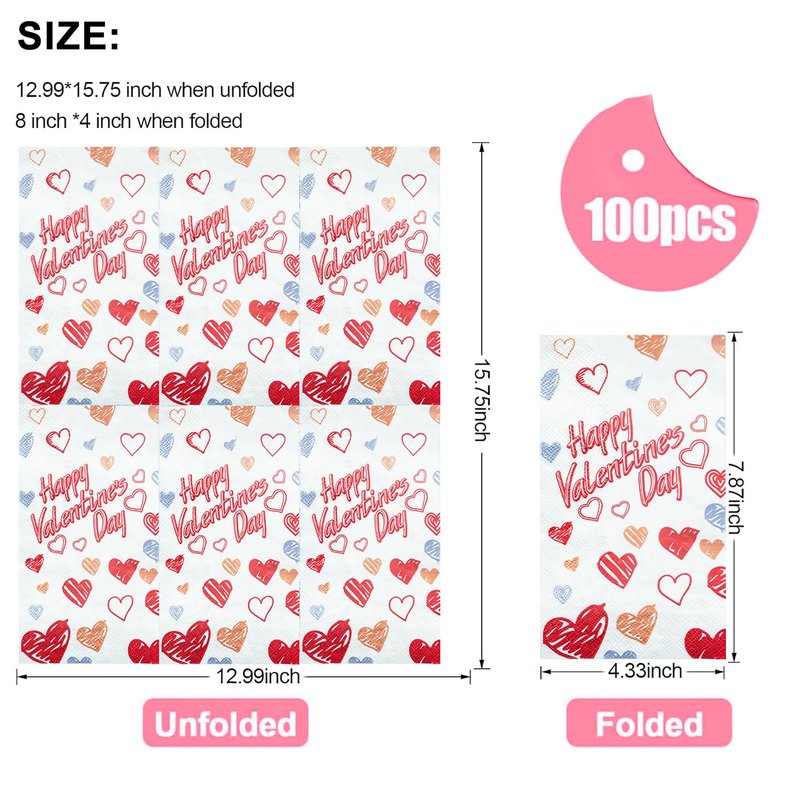 Happy Valentines Day Napkins Disposable Hand Towels for Bathroom,Graffiti Artist Red Heart Paper Napkins Guest Napkins for Valentines Day Party Decorations Supplies, 50 Pack (Valentine's)