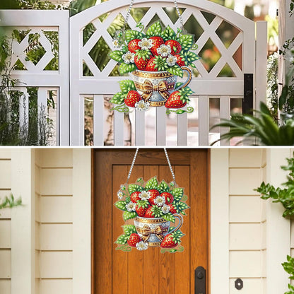 MXJSUA Strawberries Diamond Painting Art Window Suncatchers, Diamond Art Kits for Adults Hanging Ornaments with Chain, 5D Special Shape Crystal Diamond Pendant Accessories for Decor Gift 8x8 Inch