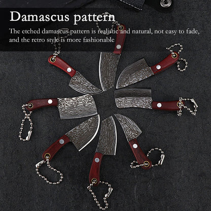 JAEZZIY Mini Knife Set, Damascus Pocket Knife with Sharpener, Mini Chef EDC Knives, Tiny knife Cleaver Keychain Tiny Things for Package Opener, Box Cutter, Letter Opener - Set of 5