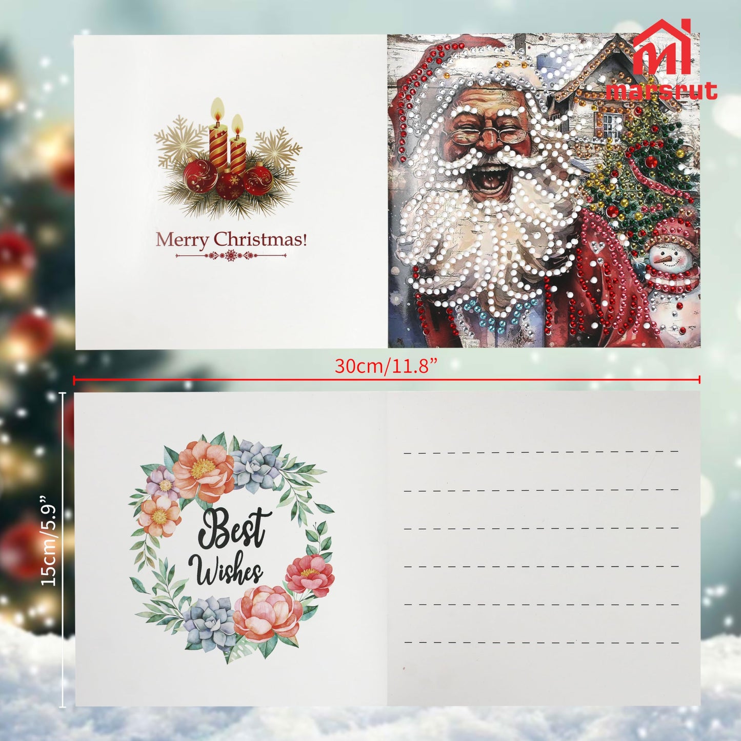 6pcs Diamond Painting Christmas Cards, Art Greeting Envelopes Kit, 5D DIY Rhinestone Painting Postcards with Snowman & Santa Claus, Arts Crafts Thank You Card Set for Birthday, Xmas Holiday Gifts