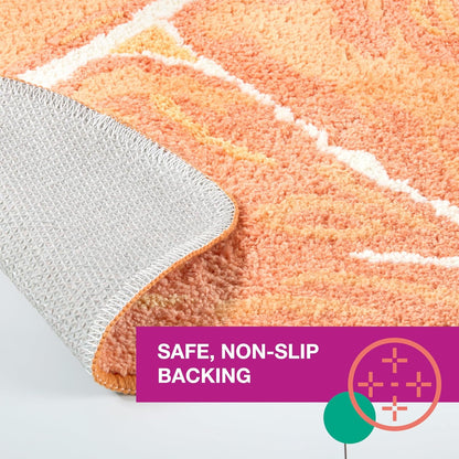 COUNTRY 34.7"x18.1" TOWN & PLAY Citrus Slice Orange Half Circle Shaped Bath Mat, Absorbent Tufted Floor Mat, Non-Slip