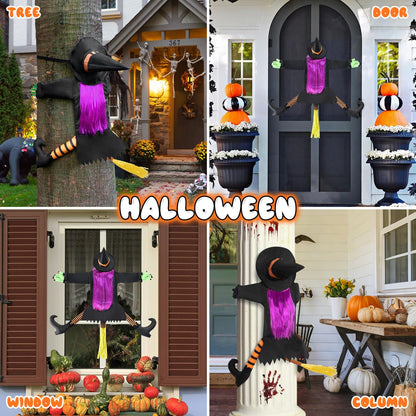 Qivine 39.4" Crashing Witch Halloween Decoration, Flying Crashing Witch into Tree, Halloween Outdoor Decor with Durable Nylon, Flying Witch on Broom Colliding for Yard Garden Porch Tree