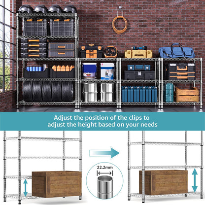 M MZG 5-Shelf Storage Shelves,Wire Shelving Heavy Duty Metal Storage Shelving Unit Adjustable Garage Shelving Rack Pantry Kitchen (Chrome, 5 Tier,17.7" D x 47.2" W x 76.7" H)