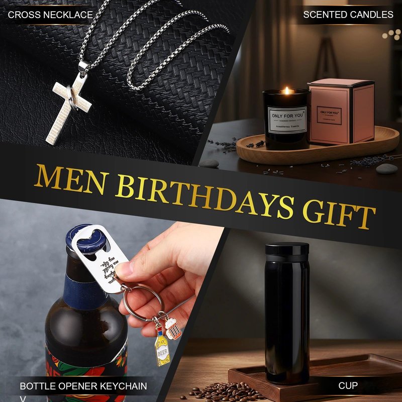 Afarnook 13 Pcs Birthdays Gifts Baskets for Men Get Well Gifts Set for Men Father's Day Gift Box Tumbler Wallet Robe Scented Candle Notebook Sock Bracelet for Father Dad Boyfriend Husband(Black)