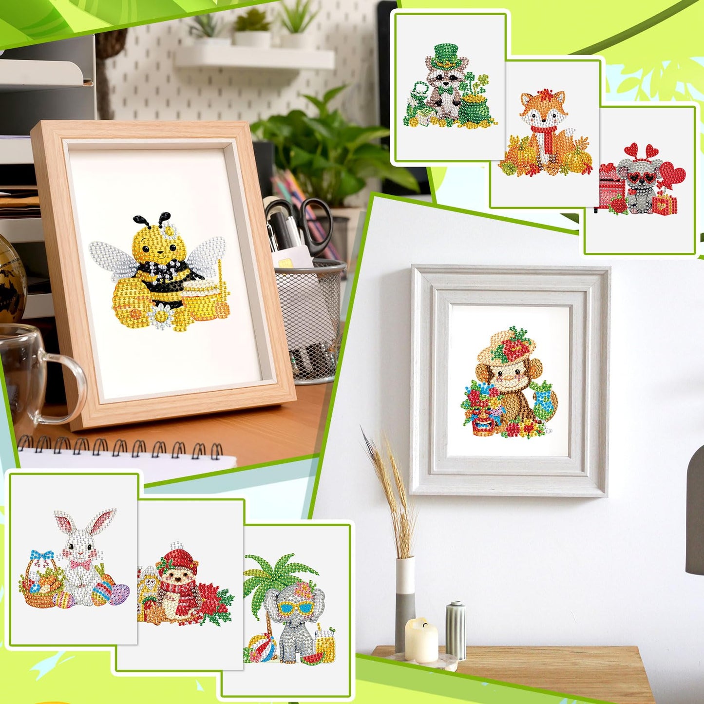 Xuhal 30 Pcs Interchangeable Diamond Art Kits DIY Holiday Seasonal Animals Diamond Paintings for Adults Rhinestone Gem Art Crafts for Easter Spring Summer Home Wall Table Decor Gifts