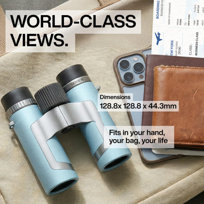 GOVIEW ZOOMR 10x34 Binoculars for Adults | Lightweight | BAK4 Prism with Fully Multi-Coated Optics | Smartphone Adapter Compatible | Waterproof IPX5/6 PORTR™ Strap with Easy Click Closure - Miami Blue