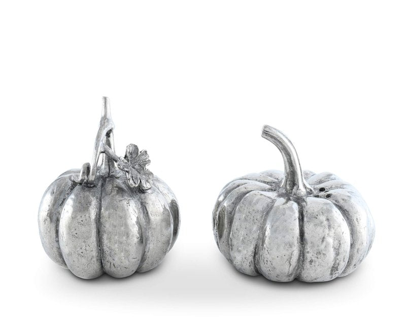 Vagabond House Pewter Harvest Pumpkin Salt and Pepper Metal Shaker Set Thanksgiving Fall Tableware S/P Shaker 2.25 inch Tall