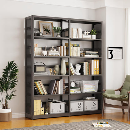 SteeLoong 5 Tier Bookshelf,Metal Storage Shelves Black Bookcase with 4 Adjustable Shelves,Shelving Unit Shelf Organizer,Tall Bookshelf Shelves for Living Room,Office（1 Main Shelf +1 Subframe Shelf）