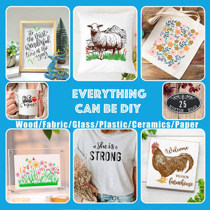 Shineone, 3Pcs, Farmhouse, Silk Screen Stencils, Reusable Silk Screen Stencils, with Adhesive, for Home Decoration on Wood, Fabric, Glass, Plastic, Ceramics, Paper. 8.5”x11”
