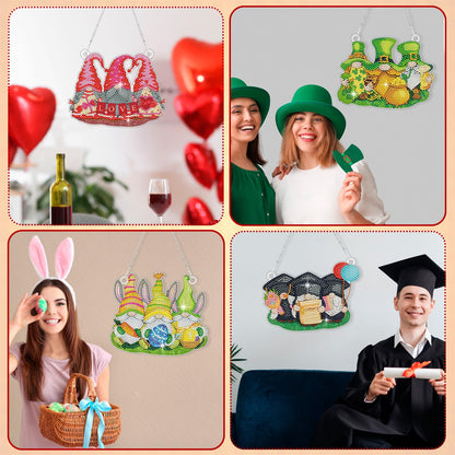 Chunful 20 Pcs Seasonal Diamond Art Wreath Kits Holidays Spring Summer 5d DIY Diamond Art Painting Hanging Sign 4th of July Ornament for Adult Office Holiday Wall Home Decoration(Gnome)