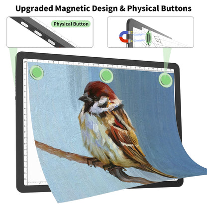 Phylosal Rechargeable A4 Light Pad with Carry Bag, Ultra-Thin Magnetic Tracing Light Box for Drawing, Diamond Art Painting Light Board with Side Button, Super Bright Light Table for Sketching (Black)