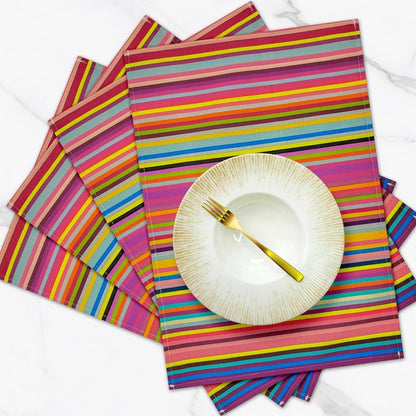 Carethos Rainbow Placemats Set of 4, 12x18 Inch Heat-Resistant Washable Easy to Clean Place Mats, Faux Linen Cloth Table Mats Suitable for Indoor/Outdoor Parties & Kitchen Decor (Rainbow)