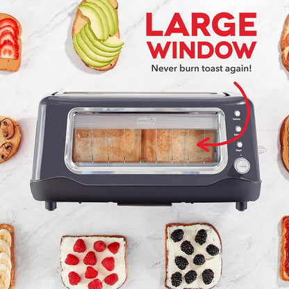 DASH Clear View Toaster: Extra Wide Slot Toaster with See Through Window - Grey