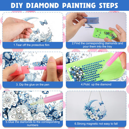 NAIMOER Diamond Art Hanging Kits for Adults Moon Butterfly 5D Special Shaped Rhinestone, DIY Acrylic Diamond Art Painting Window Pendants Home Garden Wall Hanging Ornament Kits, Double Sided