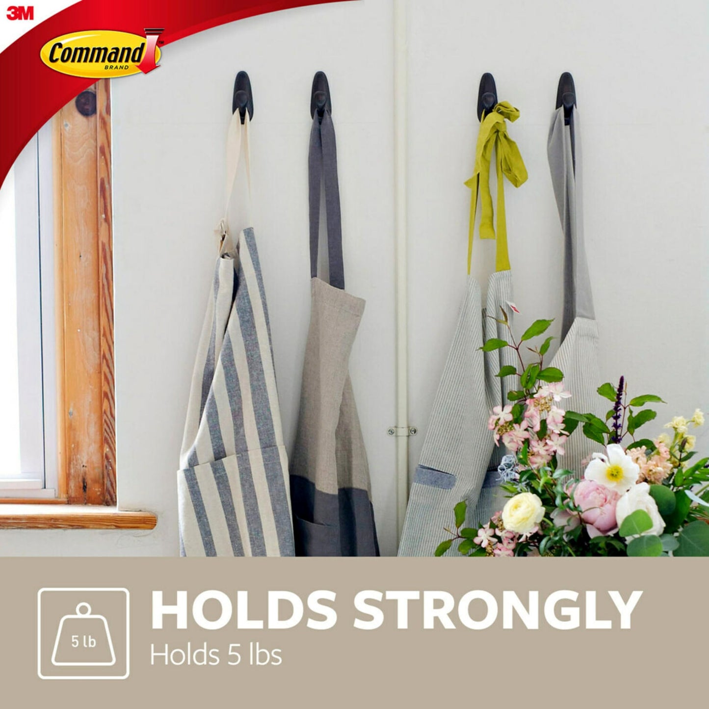 Command Medium Brushed Nickel Hooks, 2 Wall Hooks and 4 Command Strips, Damage-Free Hanging with Adhesive, No Tools Hanging Home and Room Decor, Holds up to 3 lb
