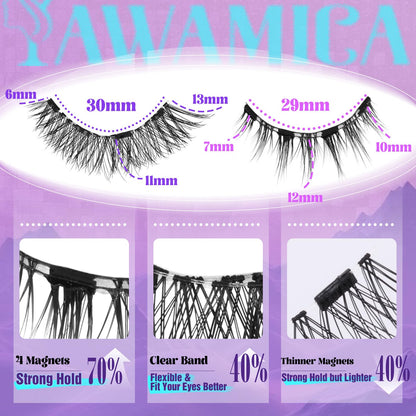 Magnetic Eyelashes Natural Look Reusable Magnetic Lashes with Applicator No Glue Needed False Eyelashes 2 Styles Mixed Magnetic Eyelashes without Eyeliner Waterproof Clear Band Lashes by Yawamica
