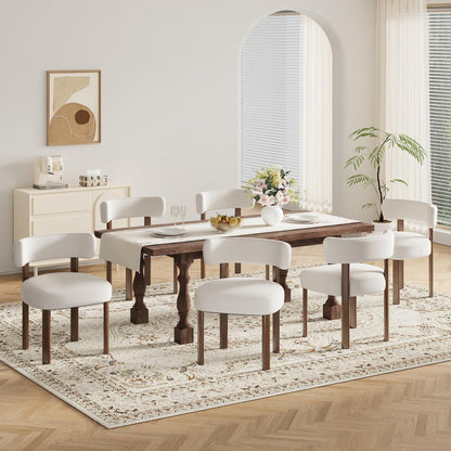 smartue Wooden Dining Chairs Set of 6, Upholstered Kitchen Chairs with Solid Wood Legs, Mid Century Dining Room Chair with Ergonomic Curved Backrest for Kitchen Dining Vanity, Beige