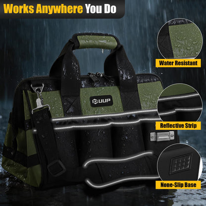 UUP Heavy Duty Tool Bag 15-Inch, 16-Pocket Portable Empty Tool Box Organizer, Big Storage Toolbox Organization, Soft Handle Large Zipper Carrying Toolbag, Father Day Gifts for Him Dad Men, Green