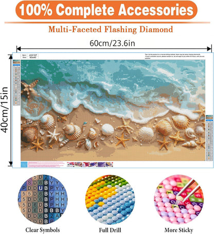 Beach Diamond Art Kits for Adults - 5D Seaside Shell Large Diamond Painting Kits for Adults,DIY Full Drill Crystal Rhinestone Gem Art Painting with Diamonds Home Wall Decor 23.6 X 15.7inch