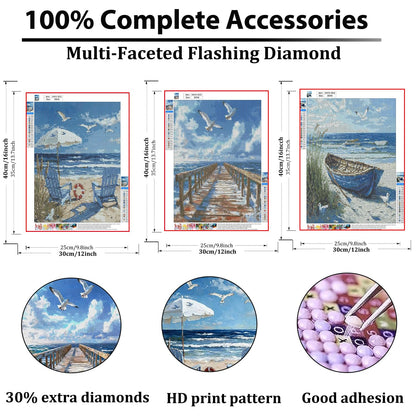 Pxzcrypha 3 Pack Beach Diamond Art Kits for Adults, 5D Beach Diamond Painting Kit for Adults Beginners,DIY Full Drill Paint with Diamond Gem Art for Home Wall Decor 12x16inch