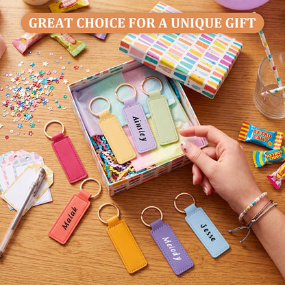 Wavyknot 48 Pcs Leather Keychains Blank Bulk PU Leather Laser Engraving Keychains for Men Women Birthday Party Gifts (Vibrant Color)