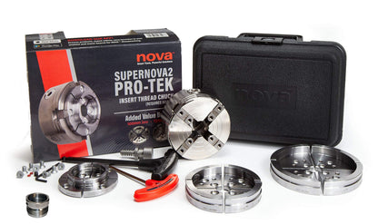 Nova 23108 Supernova 2 Premier Pro-Tek Chuck Bundle for Wood Lathe Turning with Pro-Tek 2" Jaws, 4" Bowl Jaws, 5" Bowl Jaws, Woodworm Screw, Case & Accessories, plus Nova ILNS 1-1/4" x 8tpi Insert