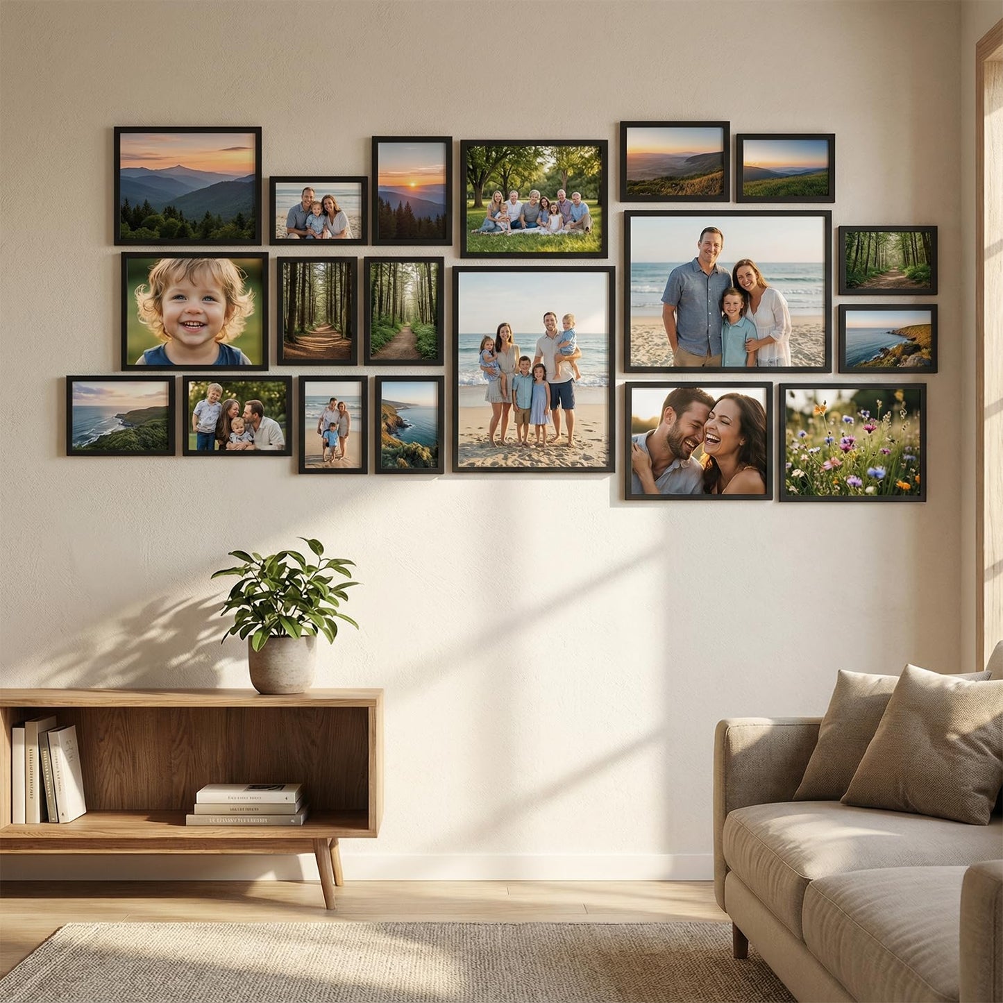 WIFTREY 18 Pack Picture Frames Collage Wall Decor, Black Gallery Photo Frame Set for Mounting or Tabletop Display, Multi Sizes Including 6pcs 4x6, 6pcs 5x7, 4pcs 8x10, 2pcs 11x14