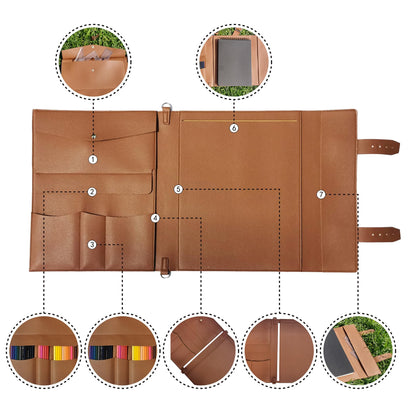 INNOYUMLIN Leather Sketch Book Cover, Leather Sketchbook Holder for 9"x12", Travel Sketch Board Pad Pencil Holder, Drawing SketchBook Cover Pencil Case, Painter Artist Sketch Pad Holder (Large)