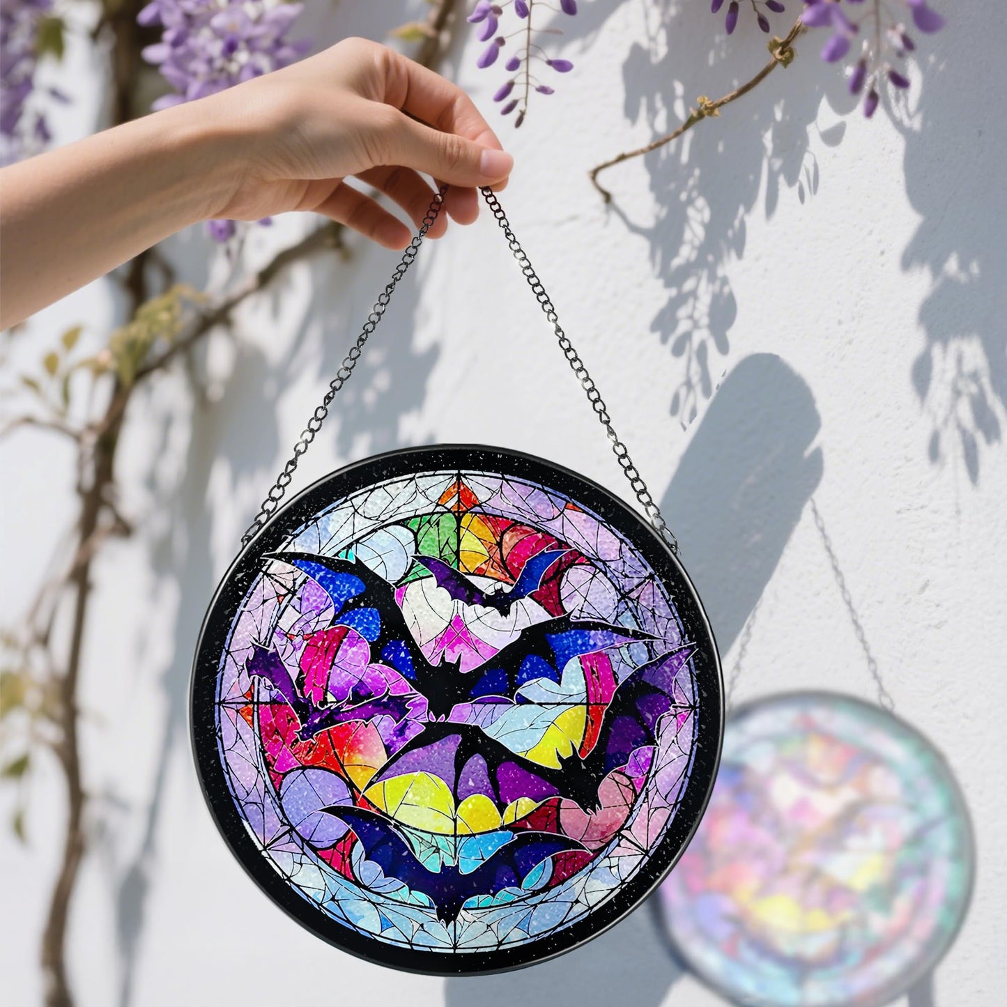 8 Inch Stained Glass Suncatcher Ornament, DOUHASU Bat Sun Catchers Indoor Window, Stained Glass Window Hanging, Home Decor, Bat Lovers Gifts for Him, Men