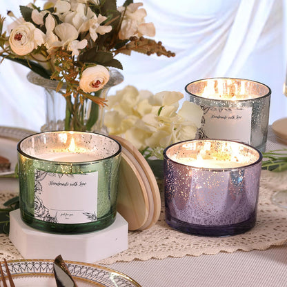 simeitol 16 OZ Speckled Silver Candle Jar for Making Candles 6 Pcs, Glass Candle Jars with Airtight Bamboo Lids - Empty Candle Jars Bulk with Sticky Warning Labels - for Home, Wedding, Christmas